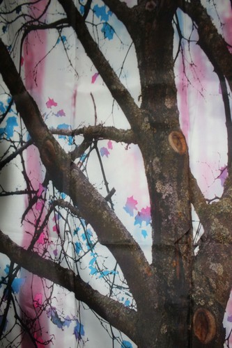 Woodland Shower Curtain, Trees Blue Leaves Fall w/ Hooks, 69" W x 71" - Picture 2 of 3