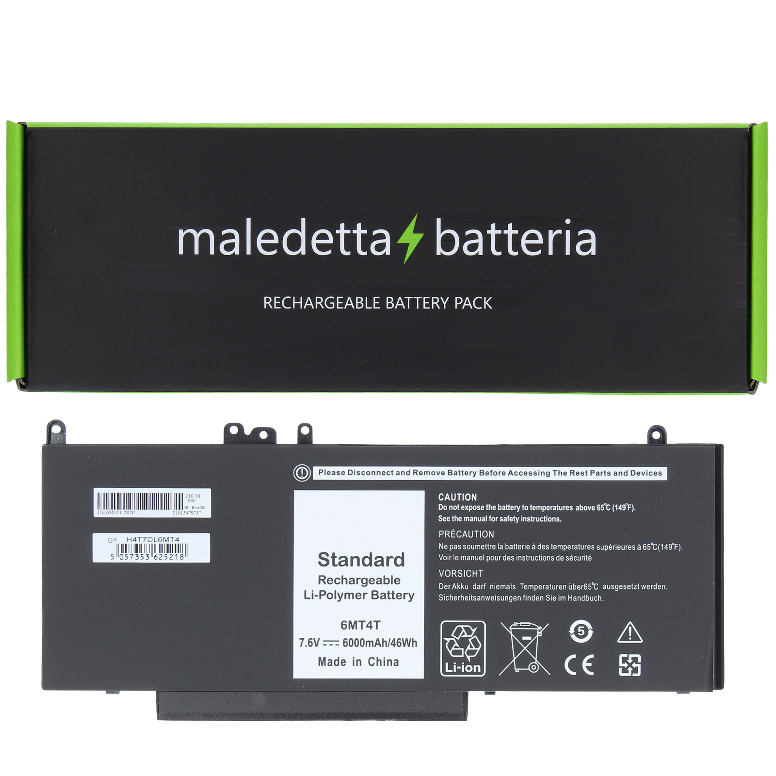 Batteria Nero 7,6 V 6000 mAh SOSTITUTIVA Dell 6MT4T, 79VRK, 7V69V, 7V69Y,