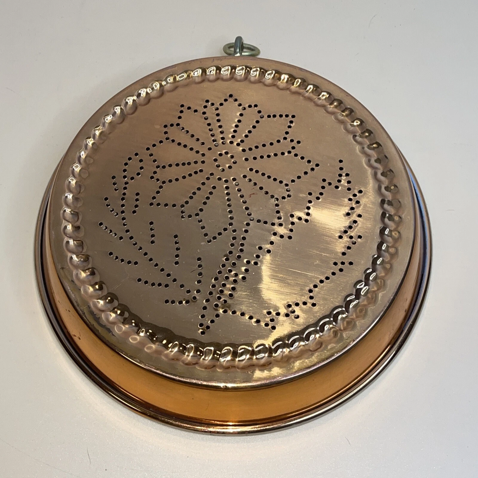 Decorative Copper Punched Colander Sieve Flower Pan Wall Hanging 8.5”