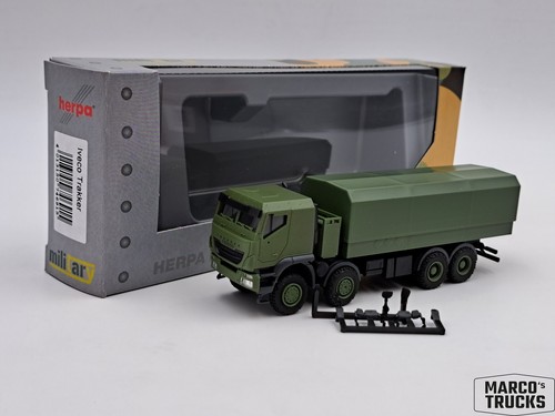 Herpa- Iveco Maquette Camion Plateau Protégé Trakker 8x8, échelle 1