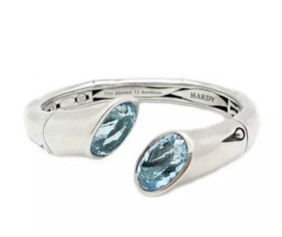 Ladies Sterling Silver John Hardy Bamboo Cuff Bracelet with Blue Topaz 