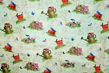 COTTON FABRIC - WATERING CANS AND FLOWERPOTS ...