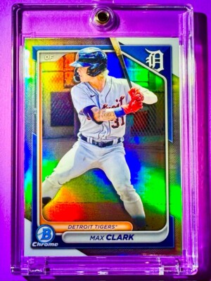 Max Clark RARE SILVER REFRACTOR ROOKIE CARD BOWMAN CHROME TIGERS RC - MINT!