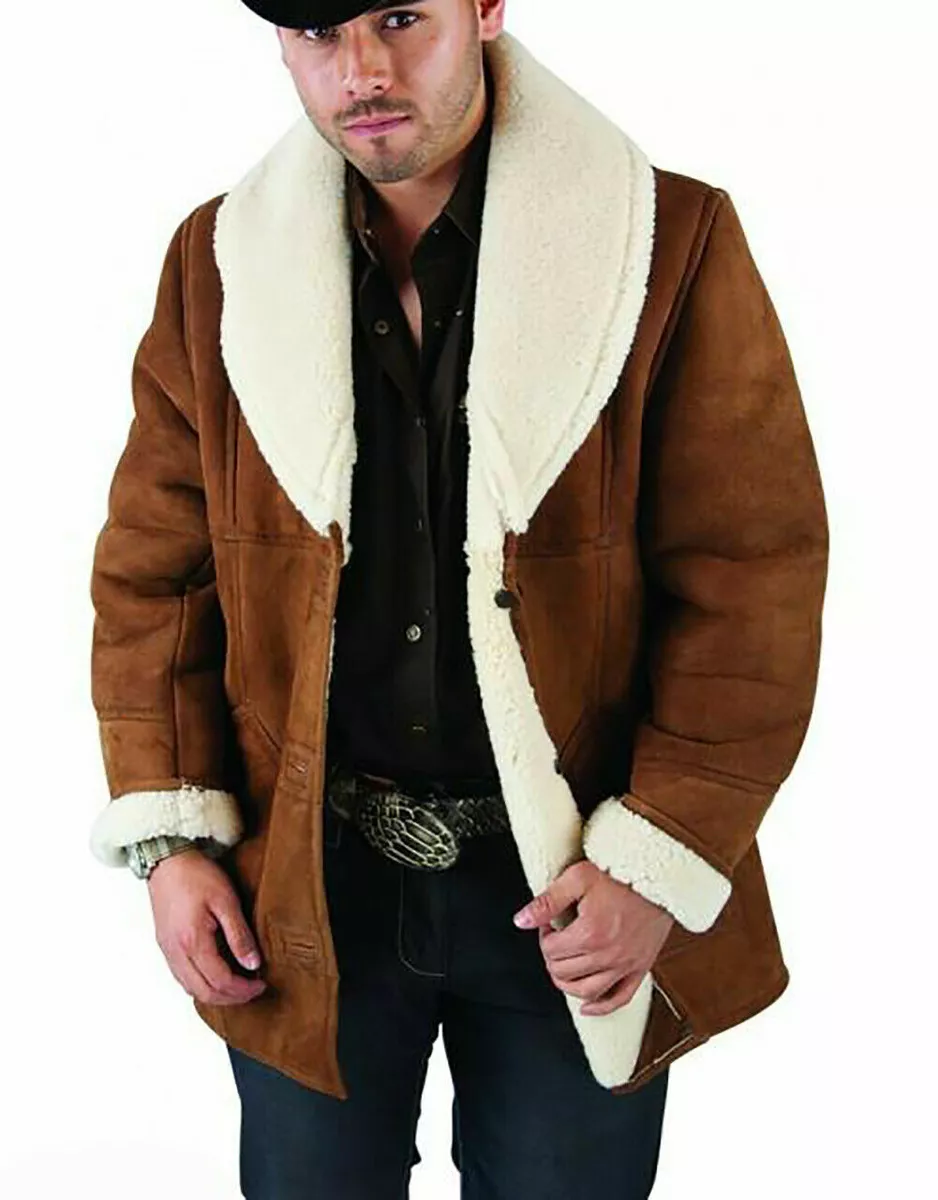  Men Lamb Fleece Button Leather Coat Fleece Jacket Long