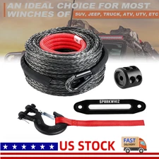 3/8"x100ft 26500LBS Synthetic Winch Rope Winch Line Cable & Winch Hook for ATV