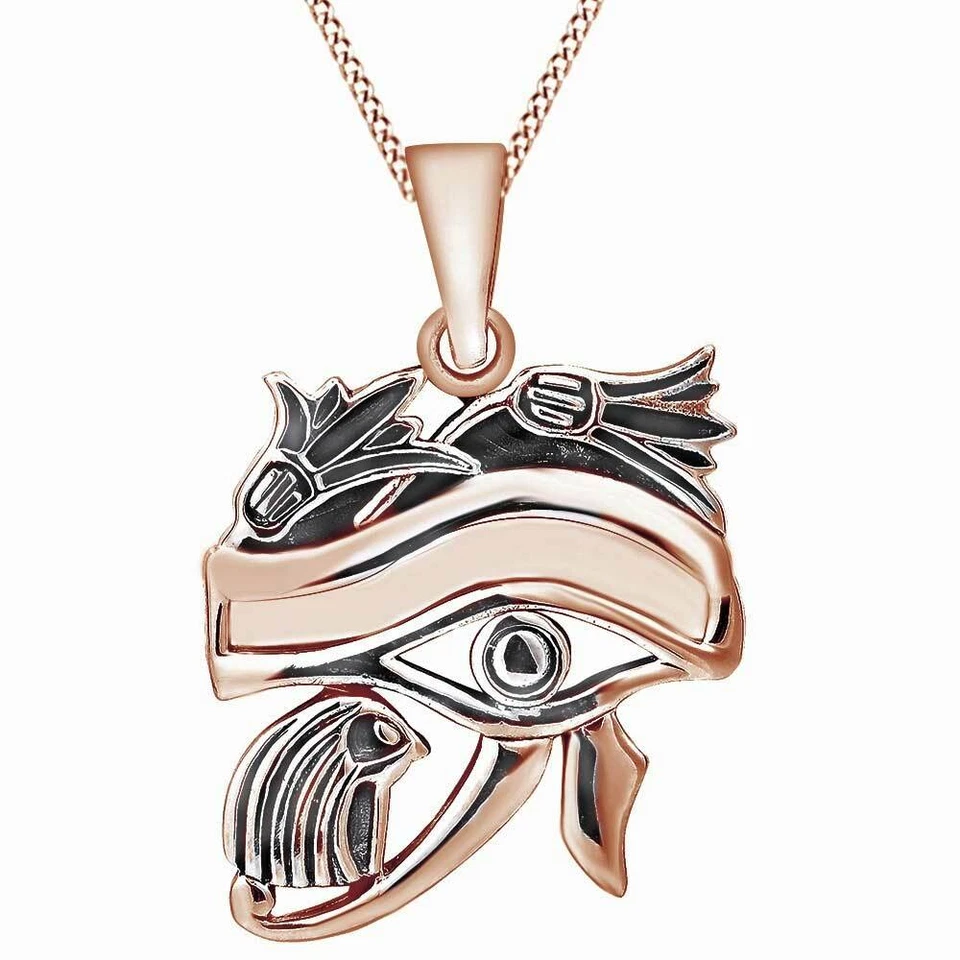 Collar Colgante Protección Símbolo Ojo de Horus Chapado en Oro Rosa 14K Esterlina Foto 2 de 4