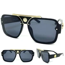 Men Classic Elegant Retro Hip Hop Rapper SUNGLASSES Black & Gold Frame Dark Lens