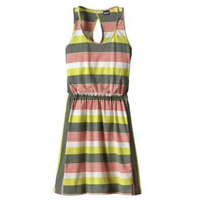 Patagonia West Ashley Fitz Dress Womens Hemlock Green Stripe Sleeveless Medium