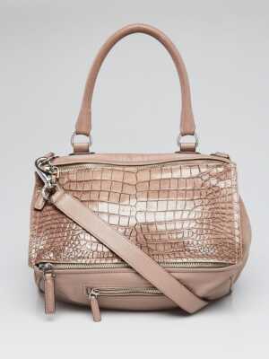 Givenchy Taupe Crocodile Stamped and Suede Leather Medium