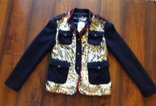 Gryphon Ny Blue Wool Blazer Jacket Women's M Nwt Gold Sequins Military Core