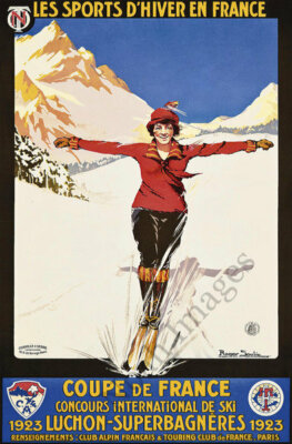 Luchon Superbagneres vintage winter ski travel poster repro 12x18