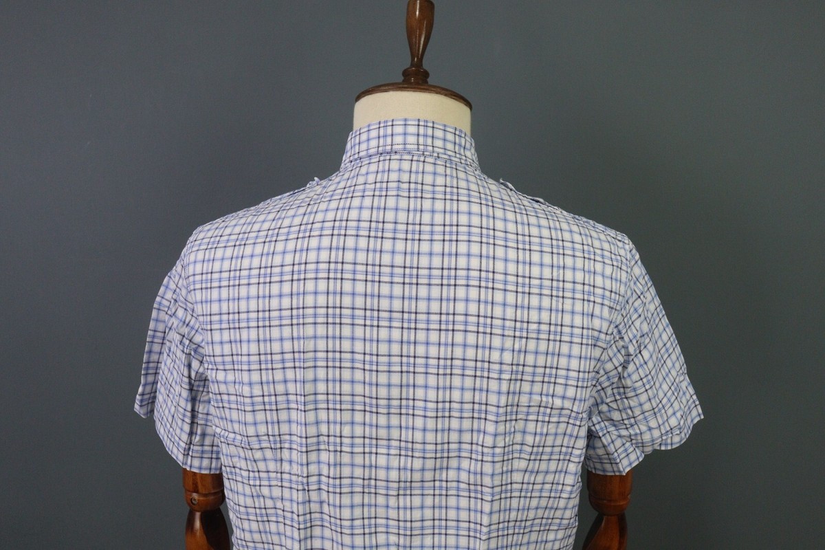 Stone Island Denims Blue Plaid Short Sleeve Button Down Outdoor 