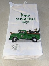 ST PATRICK'S DAY Kitchen Towels 18  X 28  Dogs Truck White  Green New