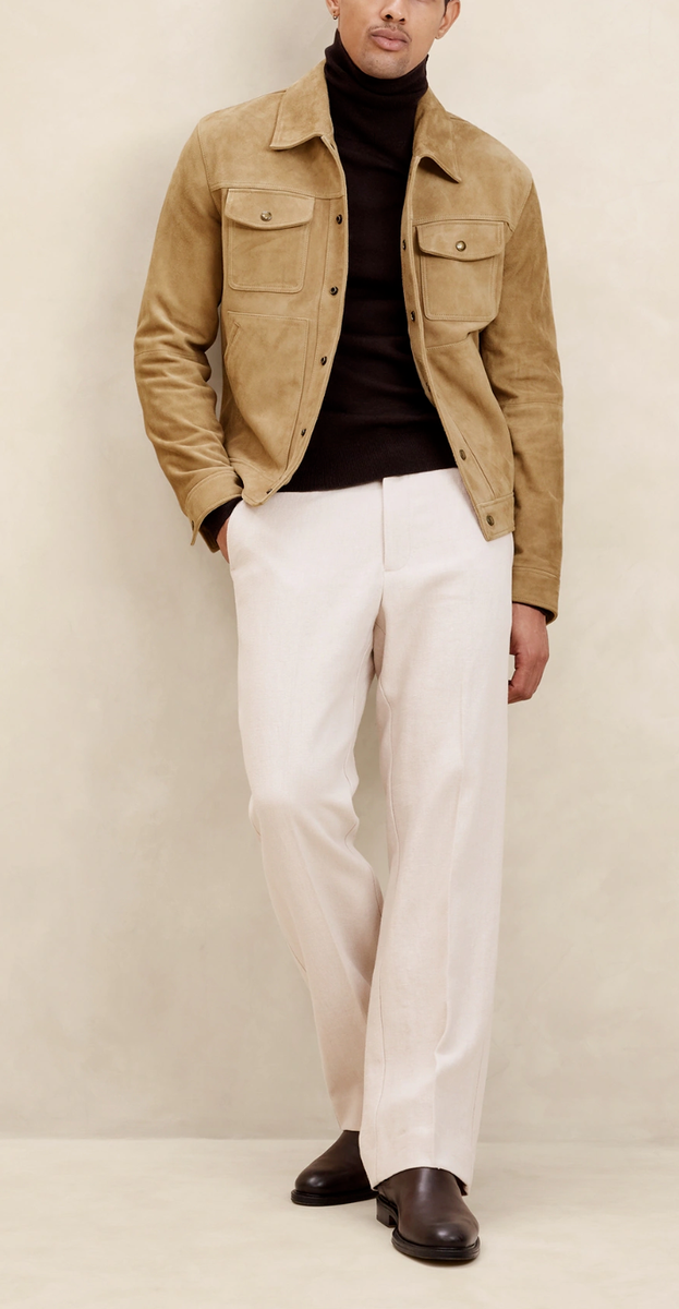 Leather Trucker Jacket for Men Beige Pure Sued All Size Leather Trucker Jacket for Men Beige Pure Sued All Size