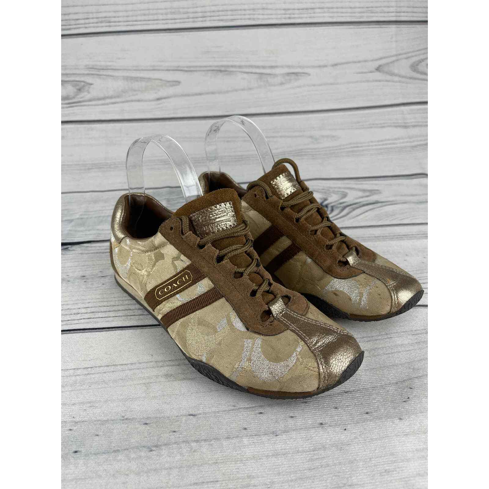 Coach Kate Sneaker Gold Brown Signature Cloth Leather… Gem