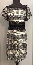 HALSTON Collection Black White Embroidered Eyelet Off Shoulder Dress Size 6