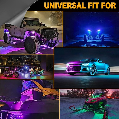 AUXBEAM 12 Pods RGB LED Rock Lights Kit Underbody Neon for Polaris RZR ATV UTV - Picture 4 of 12