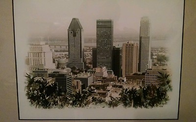 Detroit Cityscape Framed Artwork - Retro 1990s - Artist Jean