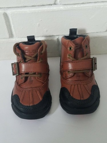 POLO RALPH LAUREN LEATHER BOOTS TYREK BRANDY BROWN BLACK TODDLERS SIZE 4 - Picture 2 of 8