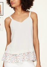 "LOFT" GRAY FLORAL RUFFLED KNIT SPAGHETTI STRAPS BLOUSE TOP SZ:  S NWT