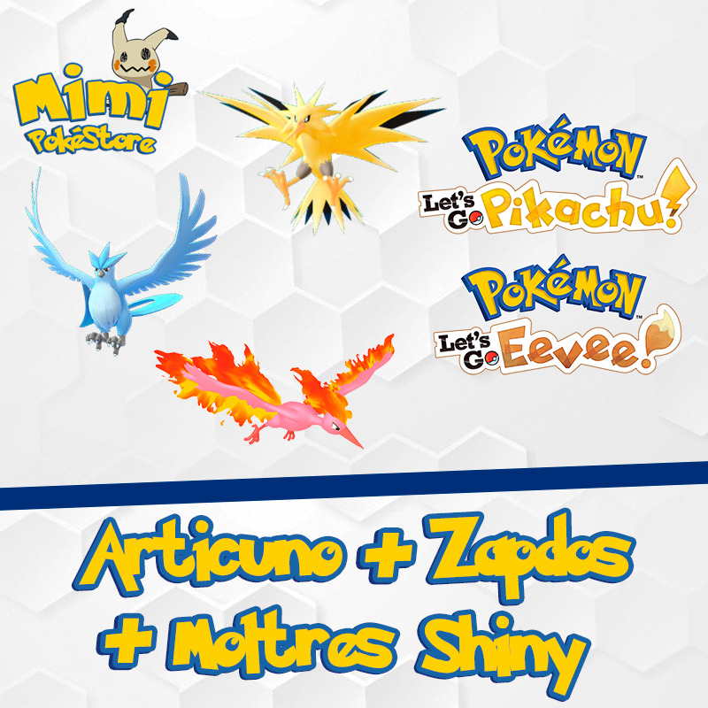 Shiny 6IV Articuno Zapdos Moltres Pokemon Lets Go Pikachu Eevee Nintendo  Switch