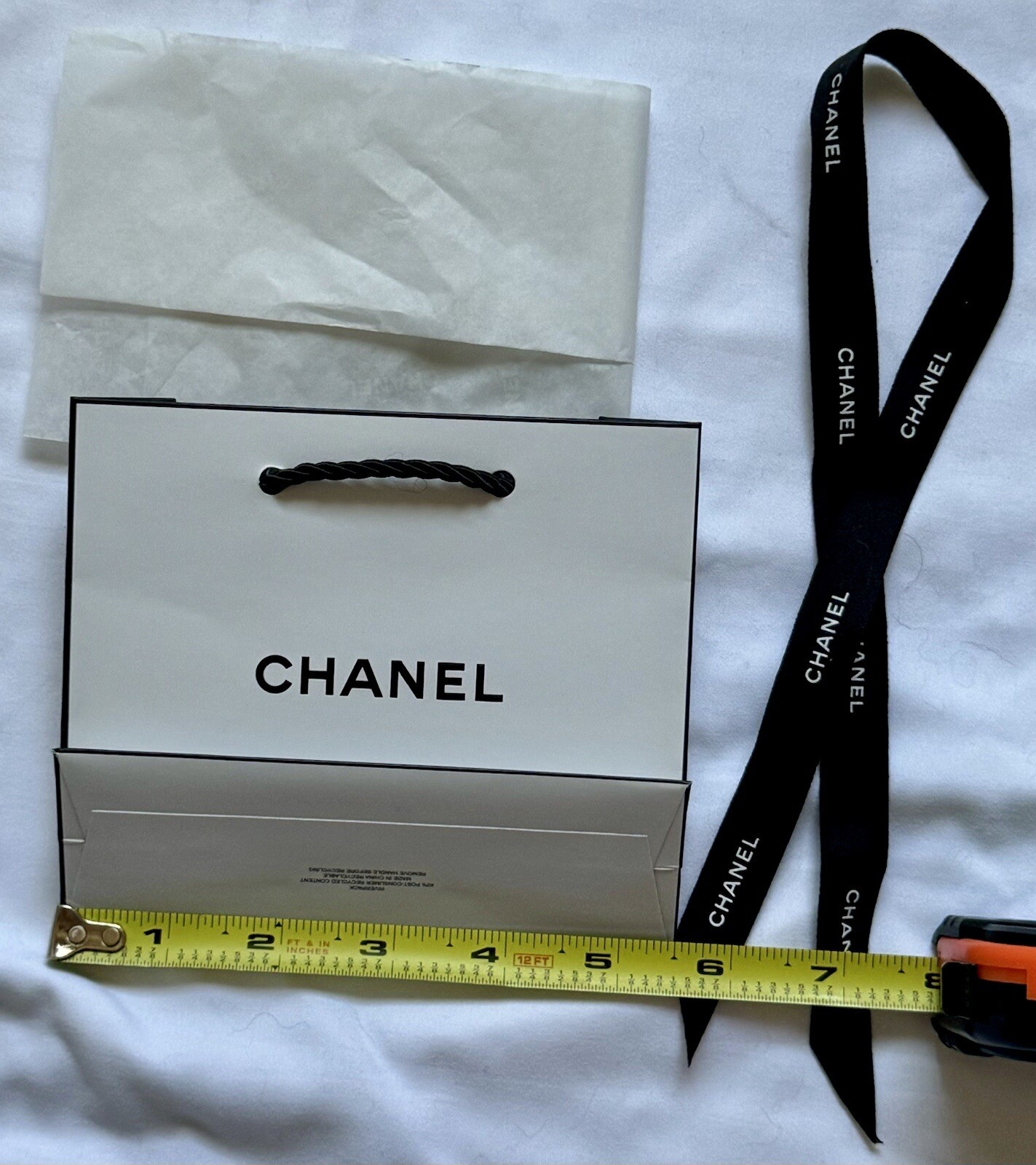 CHANEL Gift Bag / Tissue Paper & Ribbon Tie White/Black Sz 5x5.5x2 | eBay