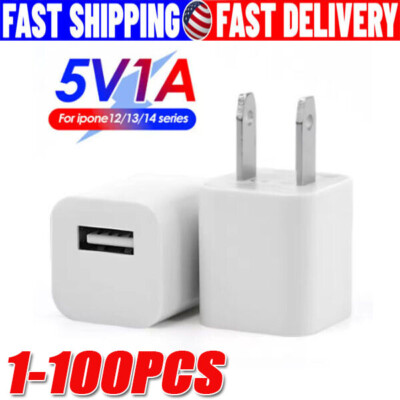 White 1A USB Power Adapter AC Home Wall Charger US Plug FOR i Phone 5 6 7 8 LOT