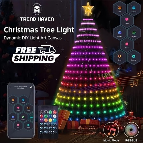 7FT Smart LED Lights Christmas Cone Tree With Star Topper DIY App Music ...