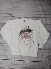 Lee Heavy Cotton Ugly Christmas Sweater Women's Large White Santa Long Sleeve