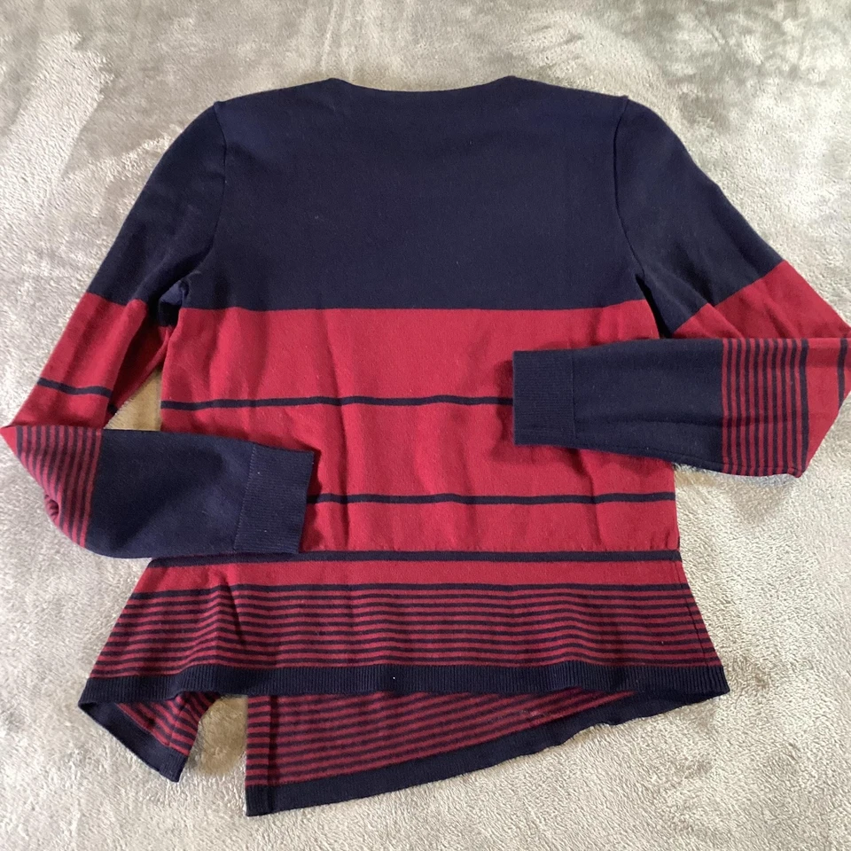 Женский свитер Tory Burch средний темно-красный в полоску с асимметричным подолом пуловер - Изображение 4 из 4