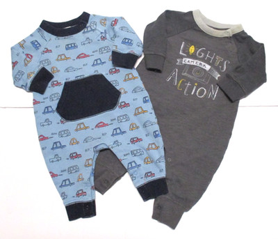 2 BABY GAP BOYS GRAY CAMERA & BLUE CARS LONGALL OUTFIT OUTFITS SIZE 3-6 MON #BG
