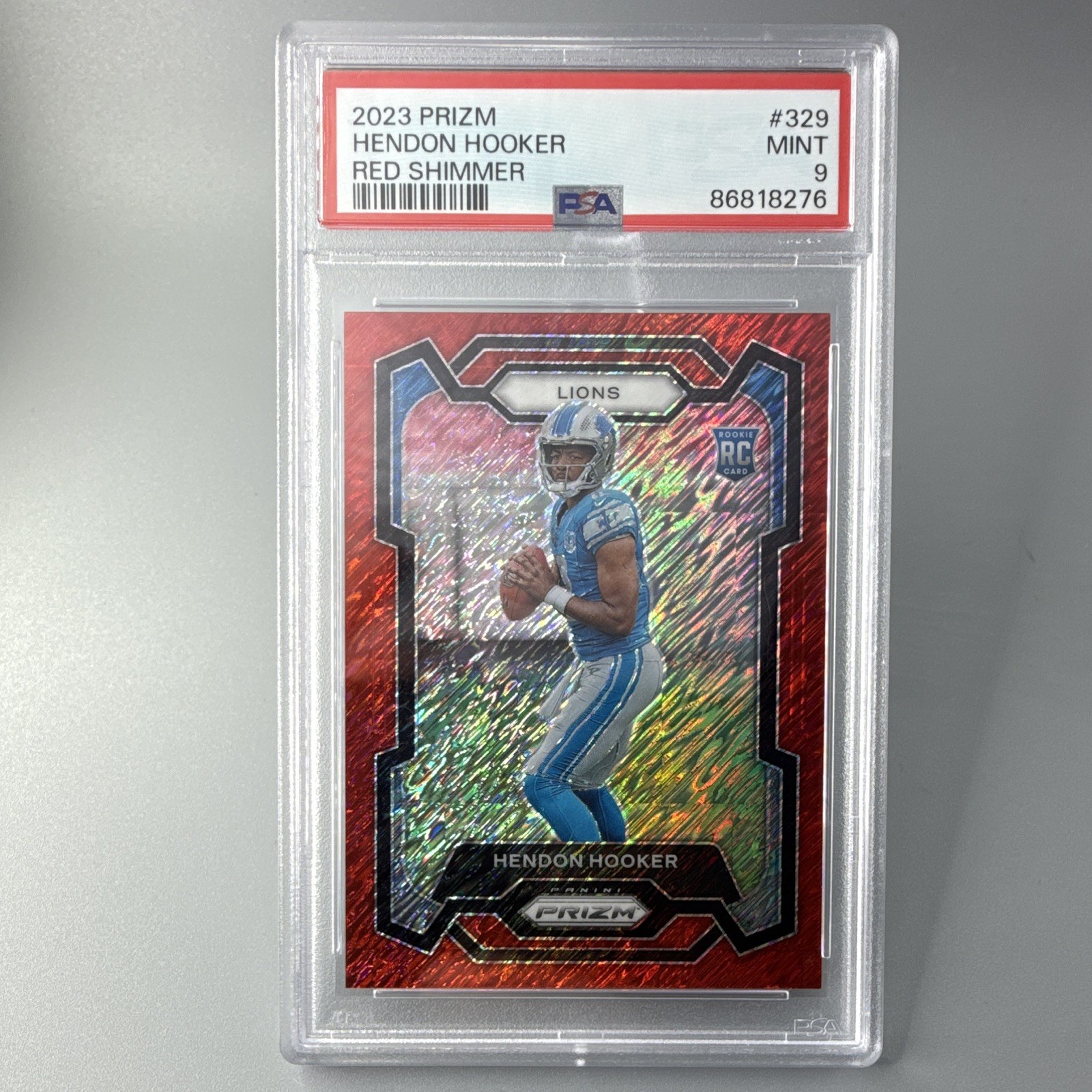 Panini Prizm 2023 Hendon Hooker Lions #329 Red Shimmer Prizm RC PSA 9 /35