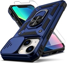 iPhone 13 Mini Case with Camera Lens Cover HD Screen Protector, Blue Shockproof