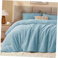 Fleece Comforter Set -Super Soft Warm Fluffy Bedding, Luxury Full Light Blue
