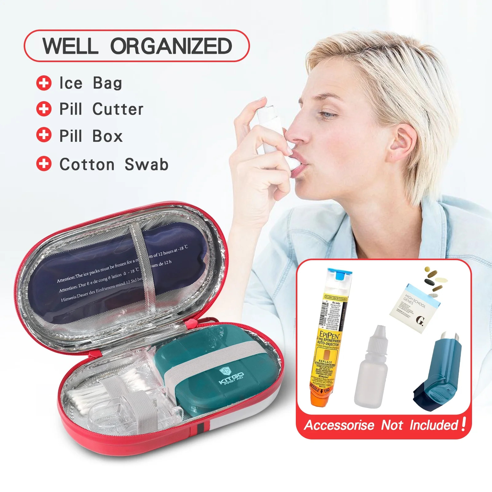 Diabetic Supply Cooler Case with Ice Bag Dispenser and Pill Box for Travel