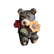 Young’s Inc 2001 Black Bear Figurine Scarf Sunflower Resin Lodge Decor 4.5”