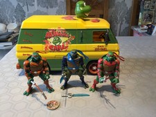 3 Teenage Mutant Ninja Turtles Action Figures & Cowabunga Carl Pizza Van Bundle