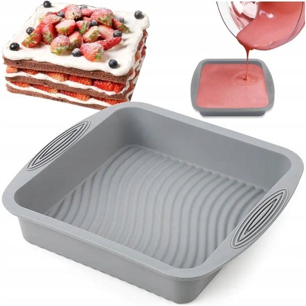 Große Silikon Backform Quadrat 27x24cm Kuchen Pizza Bräter Antihaft Tief