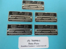 Hamilton Standard United Aircraft 704990-1 Original Data Plates Lot of 5 New