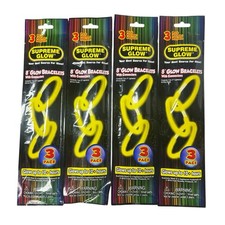 NEW Supreme Glow 3 Pack 8" Glow in the Dark Bracelets Lot of 12 Yellow Party