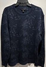 Banana Republic Men's Crew Neck Leaf Print Pullover Sweatshirt Navy Blue XL