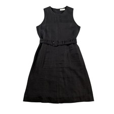 Everlane Black European Flax Linen Belted Midi Dress Sleeveless Size 10 Pocket