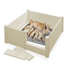 Dog Whelping Box with Rails Lg. 48 x 48 x 18 Inch Heavy-Duty PVC Puppy Pen Tan