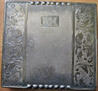 VTG/ANTIQUE FLORAL ETCHED STERLING SILVER/BRASS/IRON CIGARETTE CASE, WM MONOGRAM
