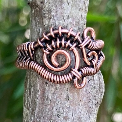 Funky Copper Swirl Ring 6 Handcrafted Bohemian Wire Wrapped Jewelry Women
