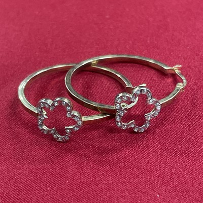 SLC Gold Plated Sterling Silver 925 Clear Stone Flower Hoop Earings 