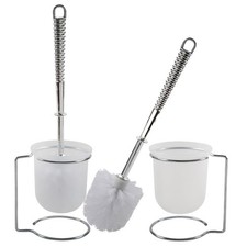 Steel Toilet Brush and Holder Set Chrome Bathroom Cleaning Brush with Caddy