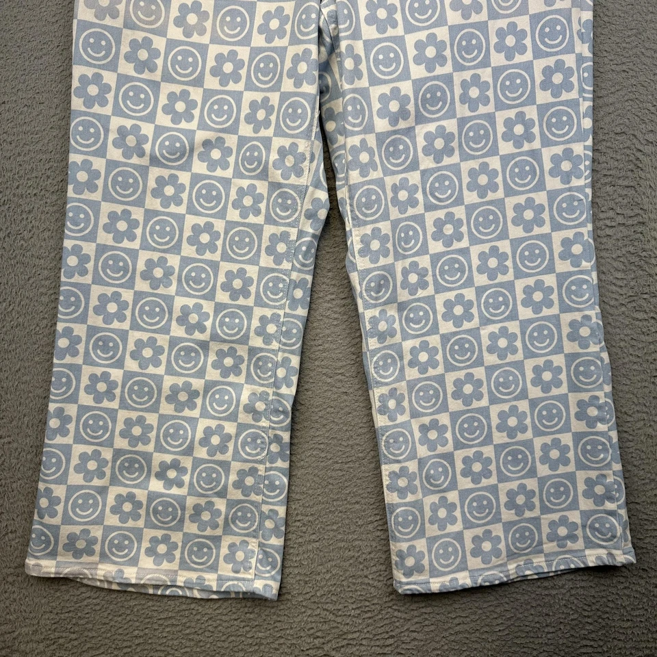 Forever 21 裤子女式 16 蓝色白色笑脸花朵印花高腰弹力 — 第 4/4 张图片