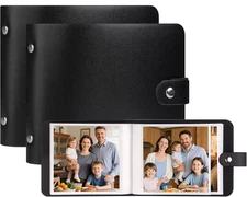 2 Pack Small Photo Album 4X4 Hold 64 Photo Leather Cover, 4 X 4 Album Book Black