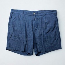 Old Navy Linen Blend Shorts Mens 44 Navy Blue Slim Flat Front Casual Summer Vaca
